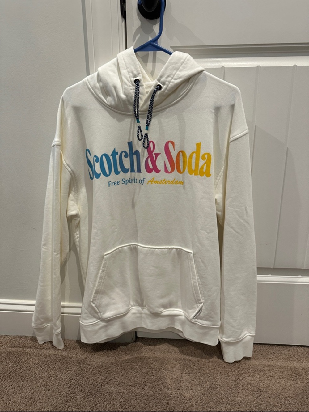 Scotch & Soda Cream Hoodie with Multicolor Logo